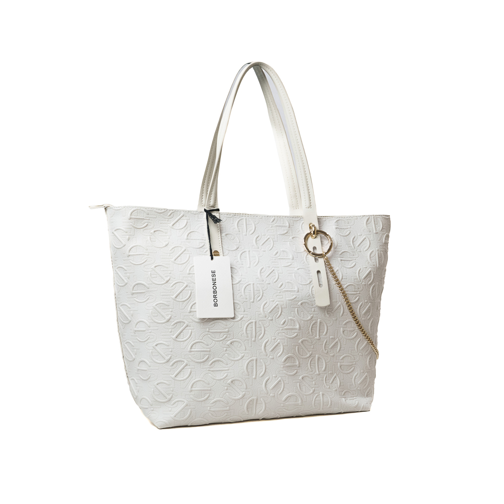 Borbonese Shopping Bag Large Total White, borsa in ecopelle goffrata bianca - immagine 2