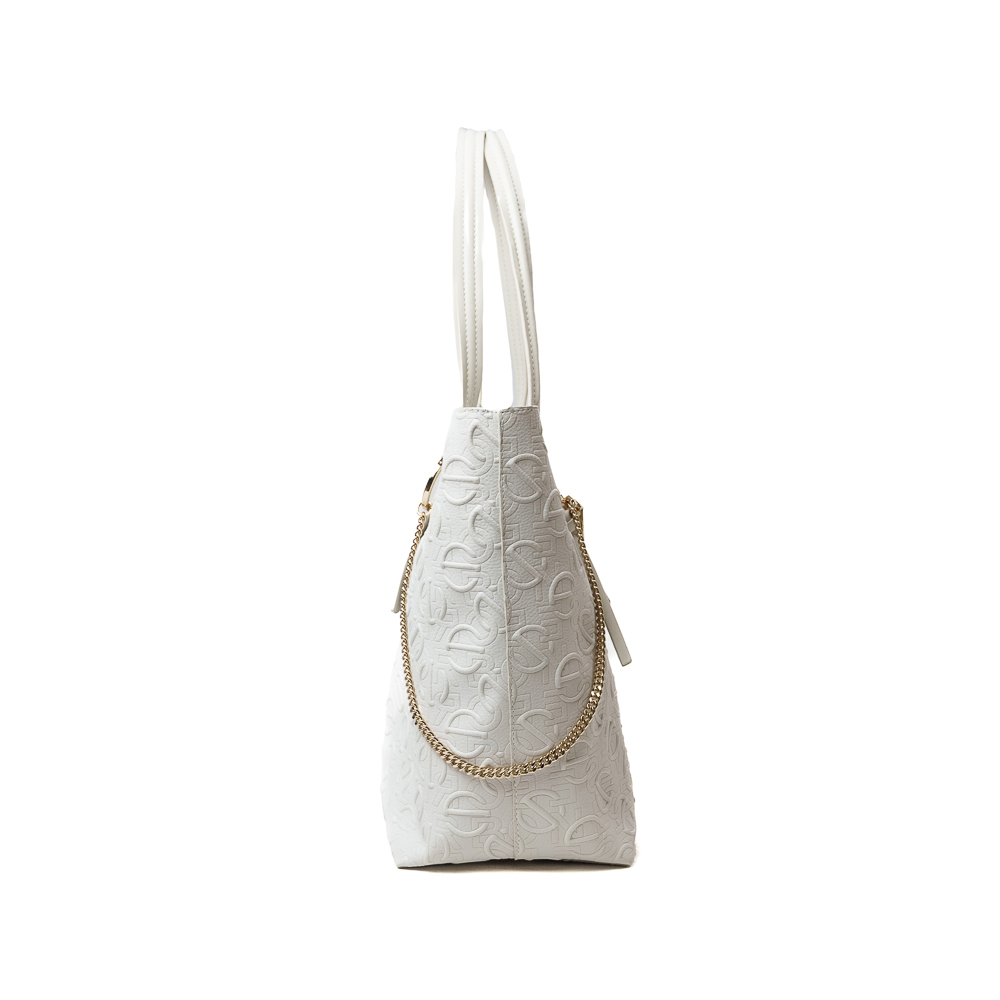 Borbonese Shopping Bag Large Total White, borsa in ecopelle goffrata bianca - immagine 3