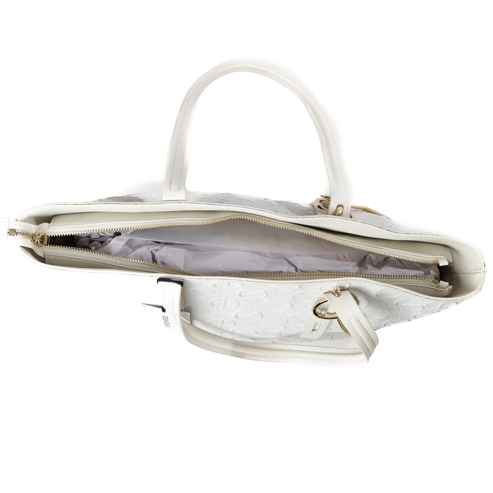 Borbonese Shopping Bag Large Total White, borsa in ecopelle goffrata bianca - immagine 4