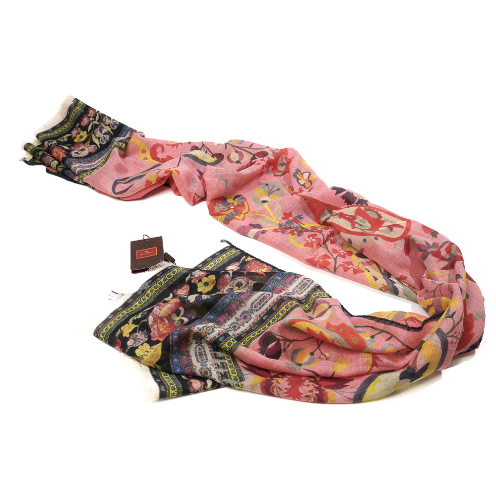 ETRO sciarpa modello in pura seta e lana con ramages floreali e stampa artistica - immagine 2