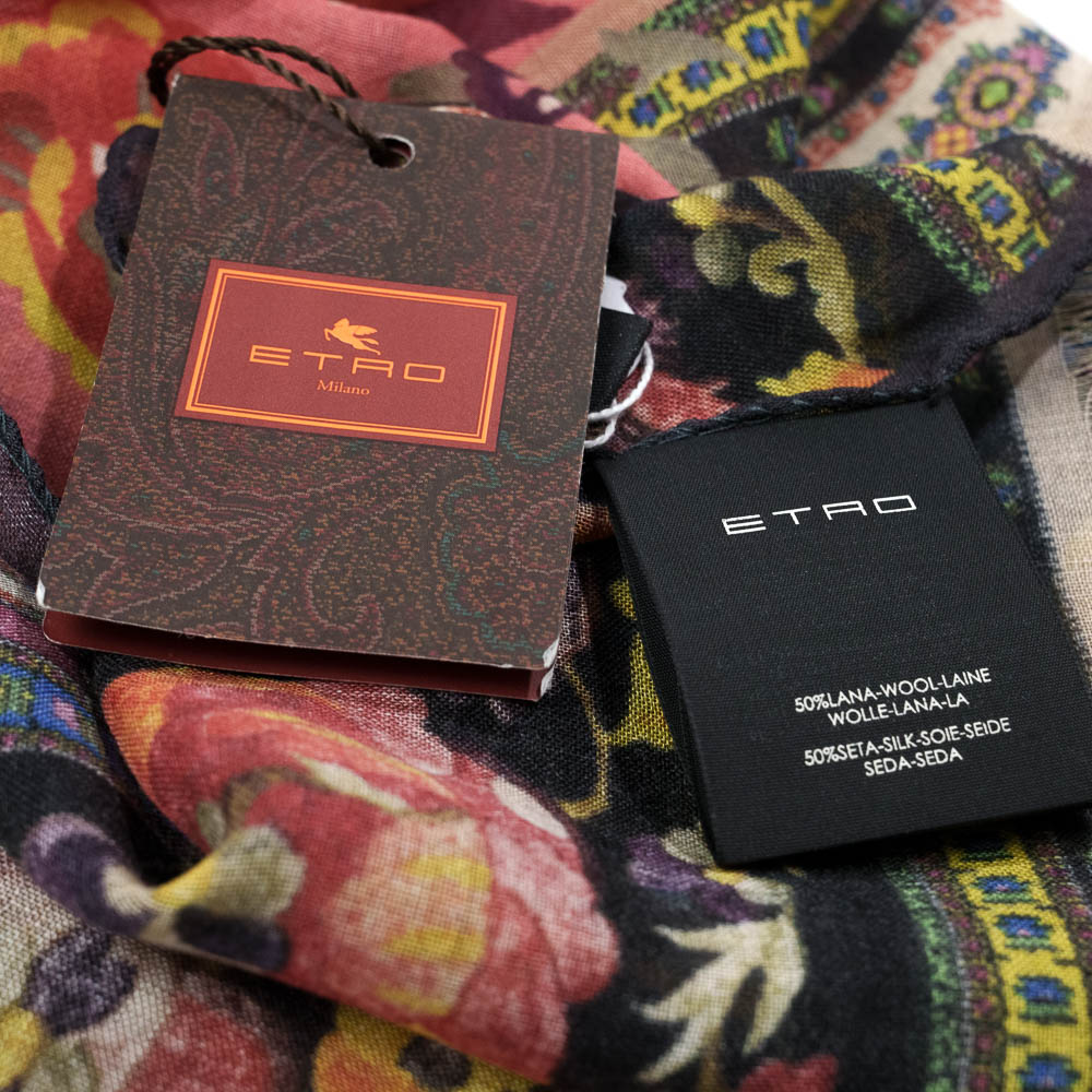 ETRO sciarpa modello in pura seta e lana con ramages floreali e stampa artistica - immagine 3
