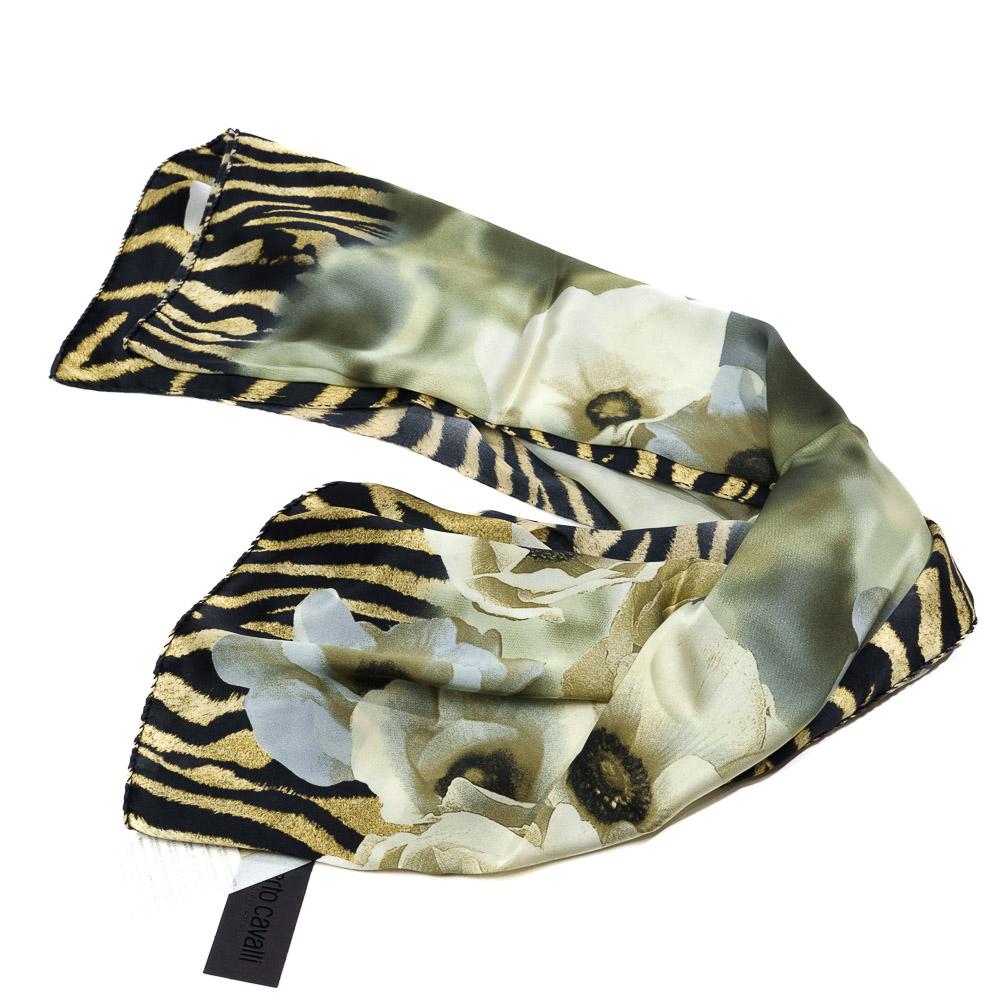 Roberto Cavalli Foulard in pura seta zebrato e floreale - immagine 2