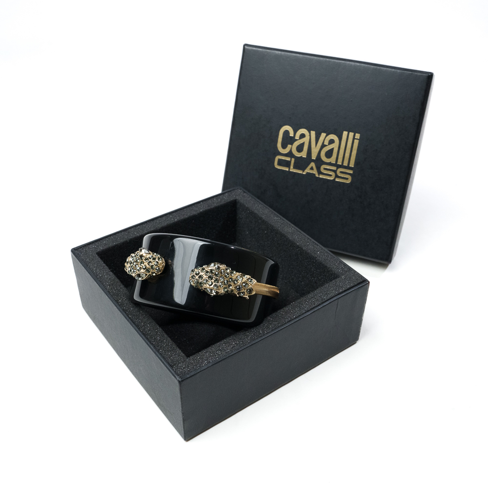 Roberto Cavalli Glass bracciale bangle in resina, decoro a forma di serpente dorato tempestato di strass - immagine 2