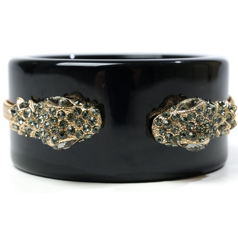 Roberto Cavalli Glass bracciale bangle in resina, decoro a forma di serpente dorato tempestato di strass - immagine 3