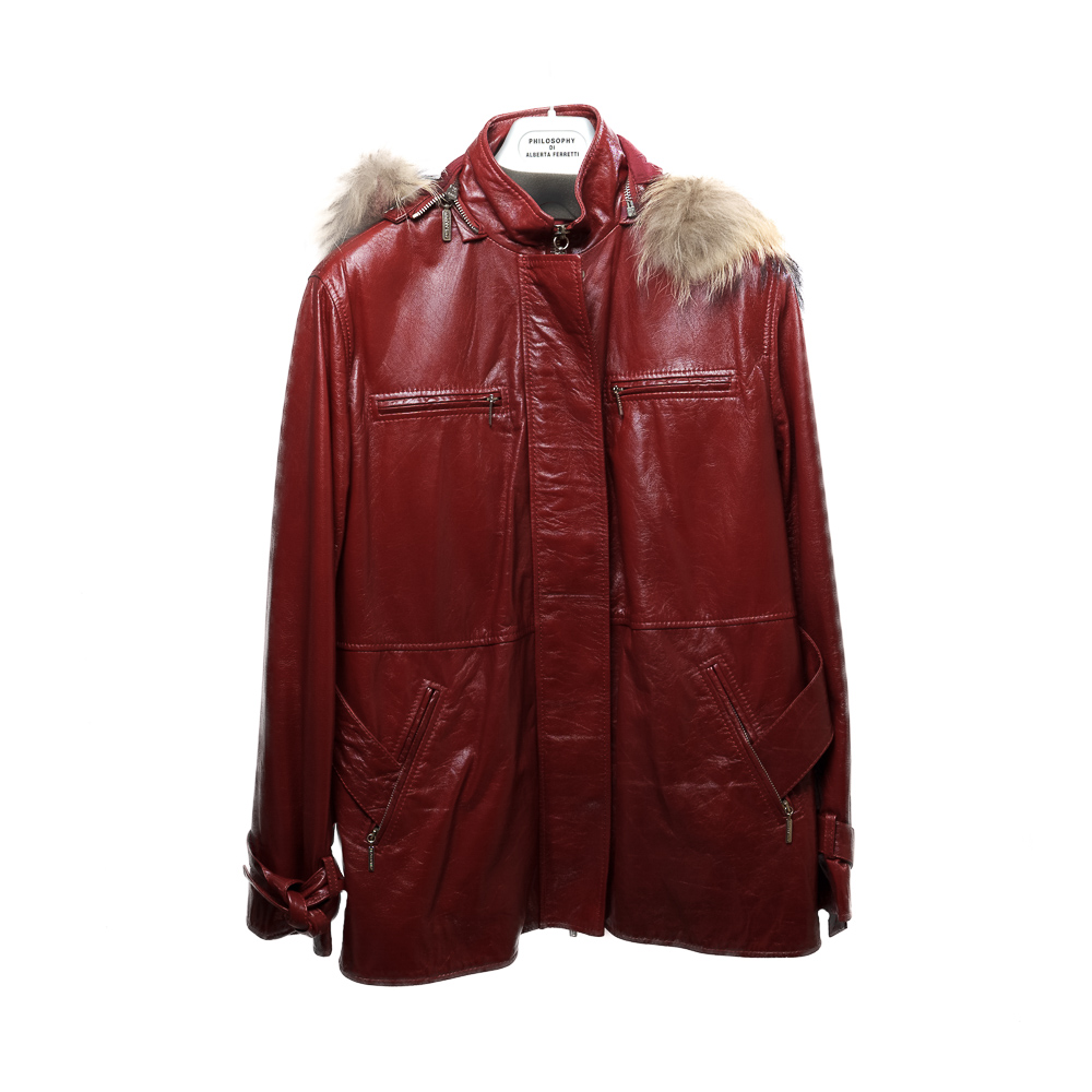 Alberta Ferretti Philosophy giubbotto con cappuccio in vera pelle