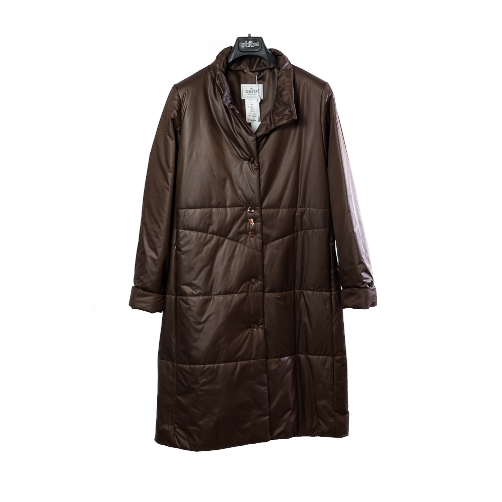 Ghita Outerwear cappotto lungo imbottito con finitura marrone satinata