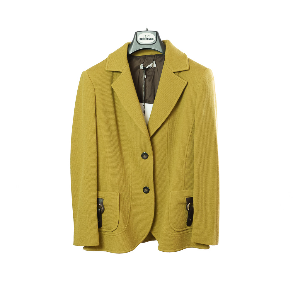 Joy Marly's giacca sartoriale giallo senape con dettaglio in pelle