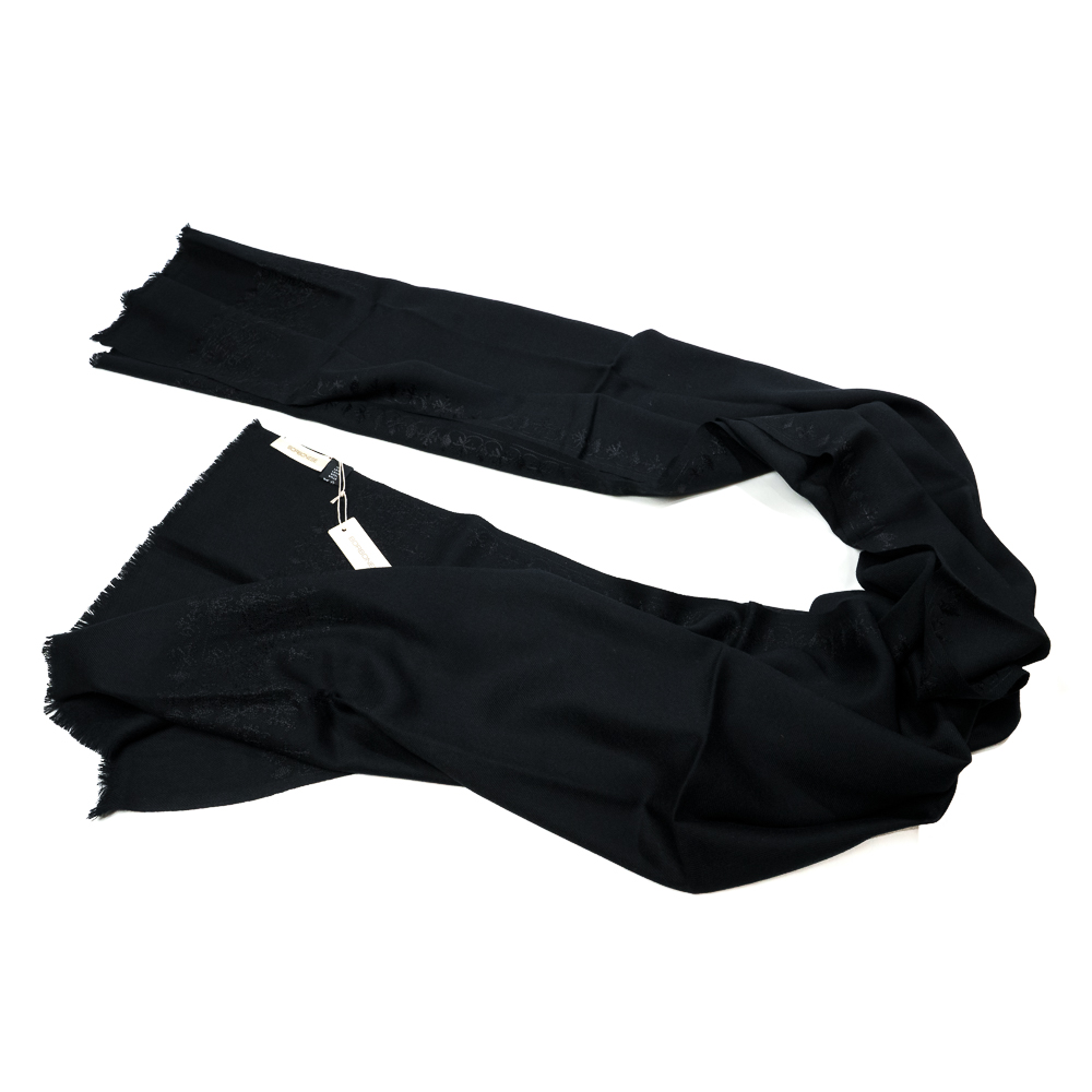 Borbonese Stola total black con ricami e microfrange - immagine 2