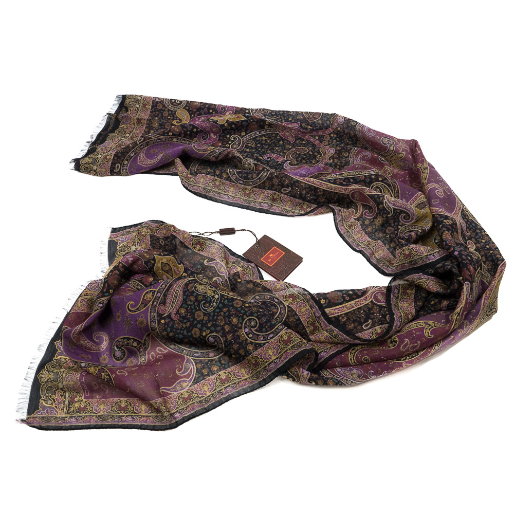 ETRO sciarpa in pregiato misto seta e lana on motivo paisley e frange - immagine 2