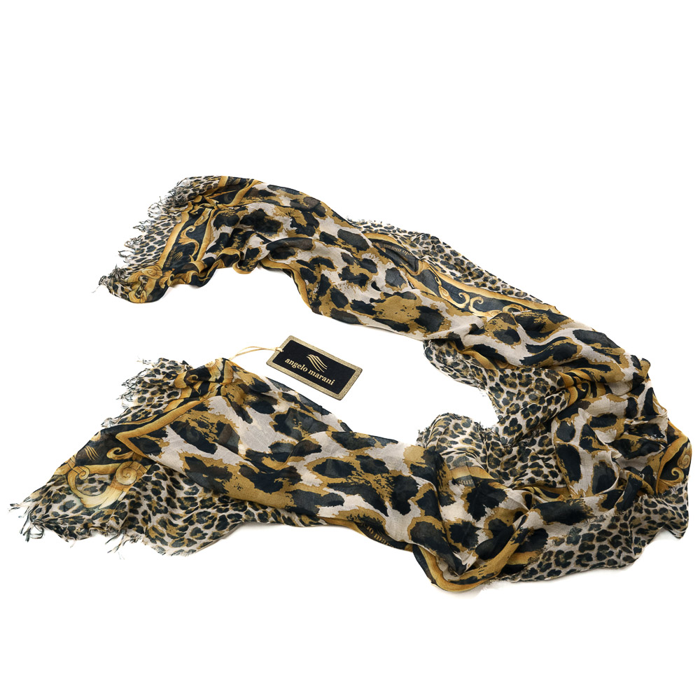 Angelo Marani sciarpa in misto modal e cashmere con stampa animalier e bordatura floreale con frange - immagine 2