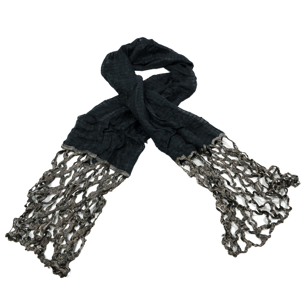 Idea + sciarpa in misto seta con maxi frange metalliche