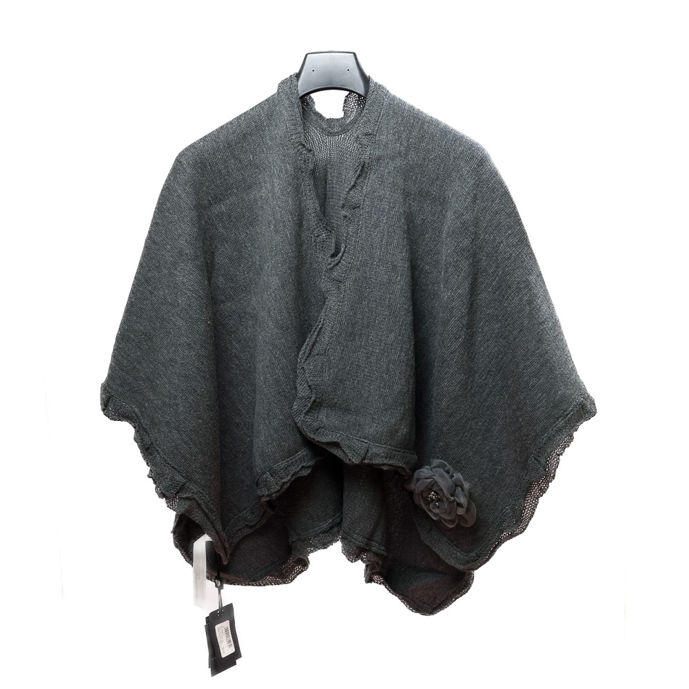 Twinset scialle mantella in misto lana con fiore ricamato