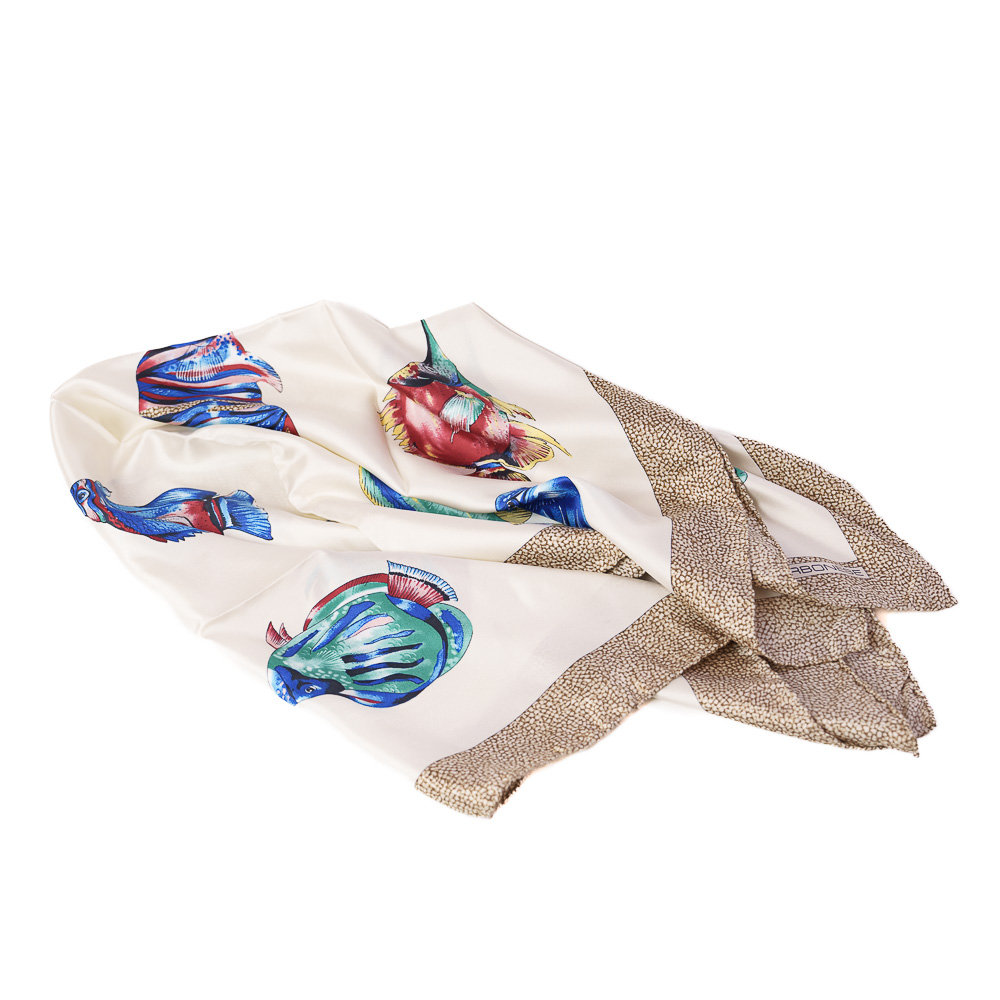 Borbonese foulard in pura seta con stampa acquarium art su base panna - immagine 2