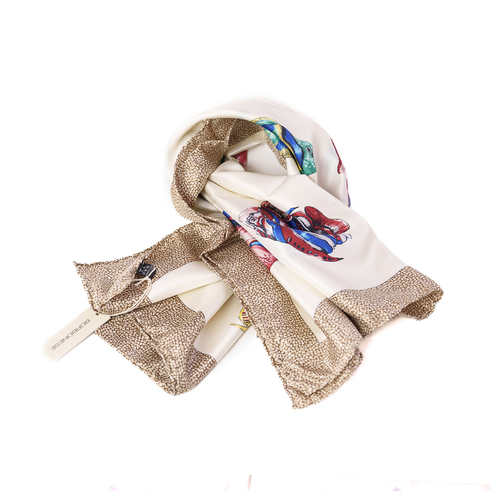 Borbonese foulard in pura seta con stampa acquarium art su base panna