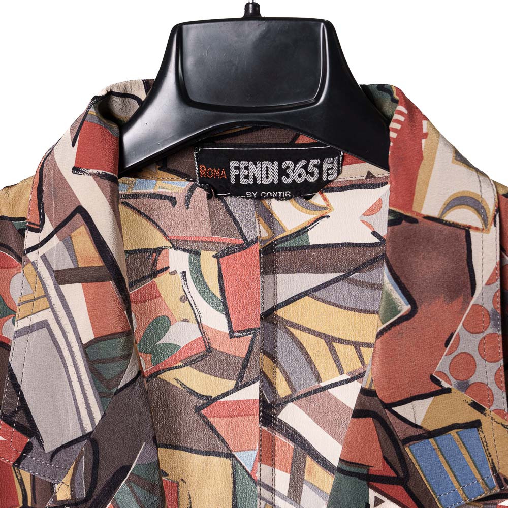 Fendi 365 blazer vintage in seta con stampa geometrica astratta - immagine 2
