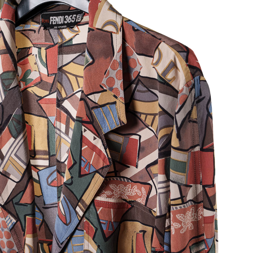 Fendi 365 blazer vintage in seta con stampa geometrica astratta - immagine 3