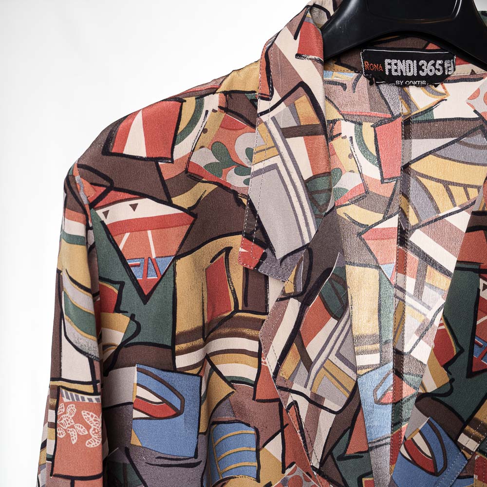 Fendi 365 blazer vintage in seta con stampa geometrica astratta - immagine 5