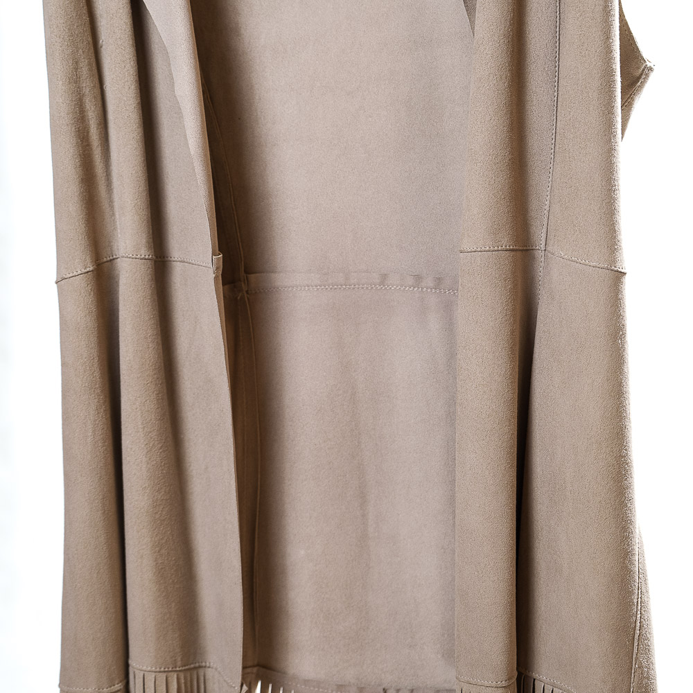 Blusotto gilet lungo in pelle scamosciata a frange - immagine 3