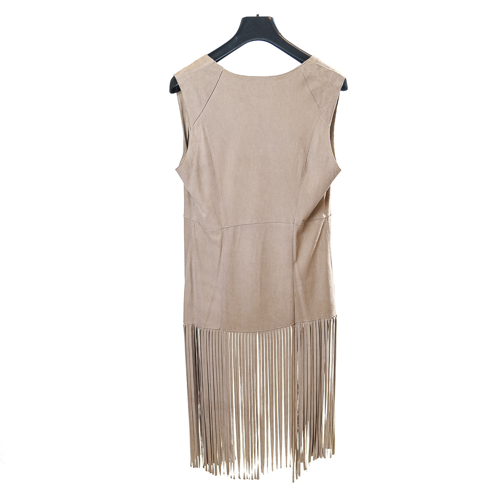 Blusotto gilet lungo in pelle scamosciata a frange - immagine 5